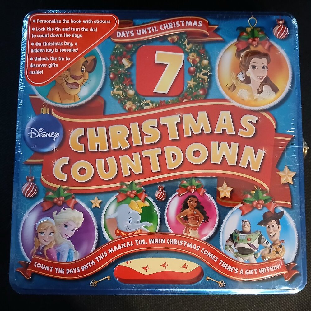 Disney Christmas Countdown Calendar - New, Sealed in Tin Box with Lock